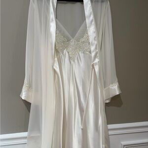 Delicates Cream Satin Robe with Lace Details